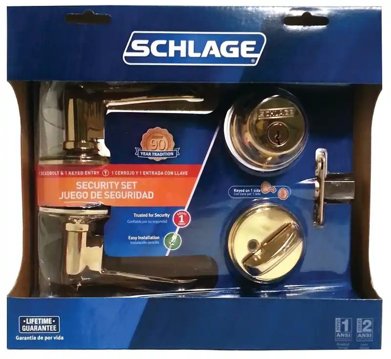 Bright Brass Single Cylinder Deadbolt & Flair Lever Combo Pack