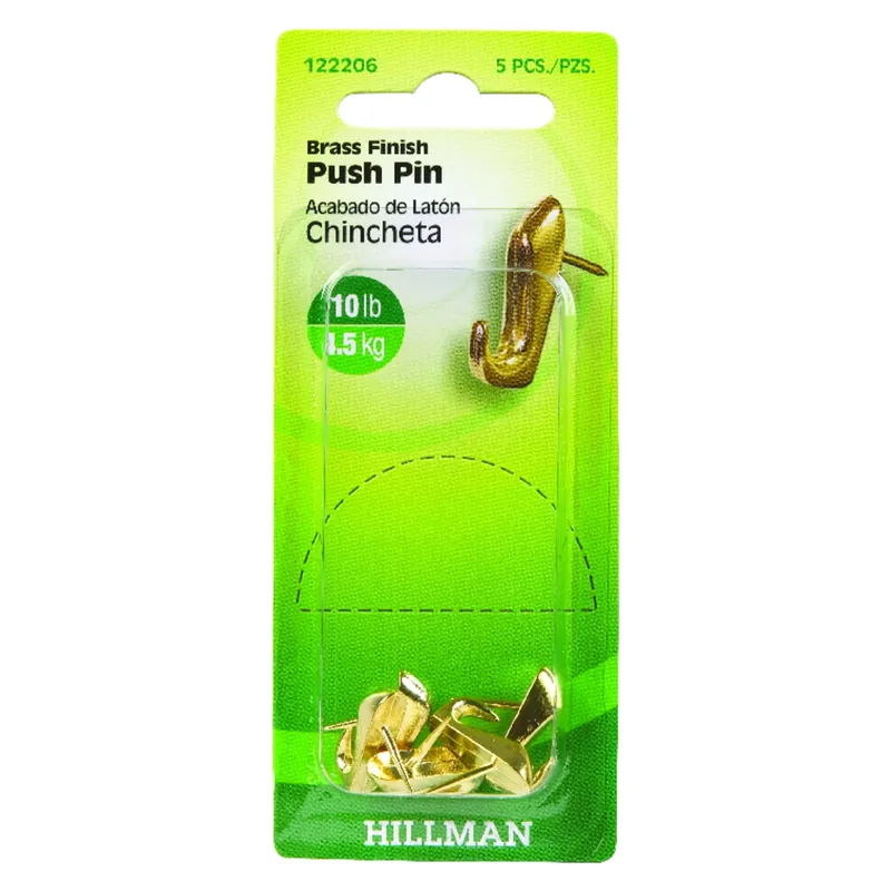 Brass-plated Gold Push Pin Picture Hanger 10 Lb 1 Pk