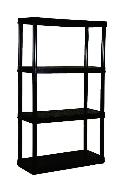 Shelving Unit, 4 Shelves, Plastic, Black, 34.25 X 14.25 X 55.25 In.