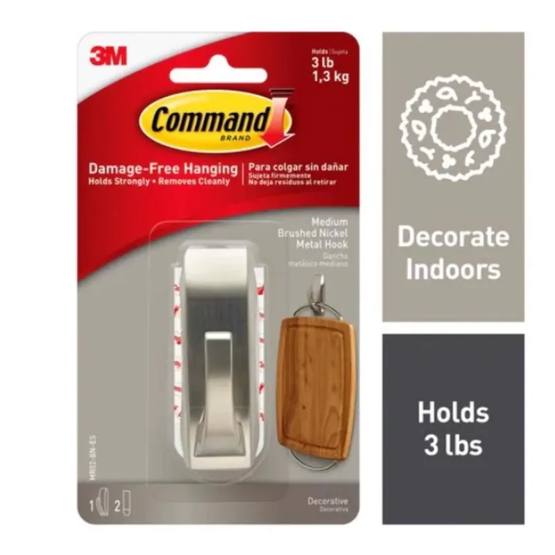 Command 3-1/8 In. L Brushed Nickel Metal Medium Hook 3 Lb. Cap. 1 Pk