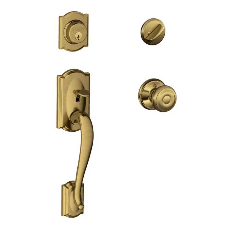 Camelot Exterior Door Handleset, Georgian Design, Single Cylinder, Antique Brass