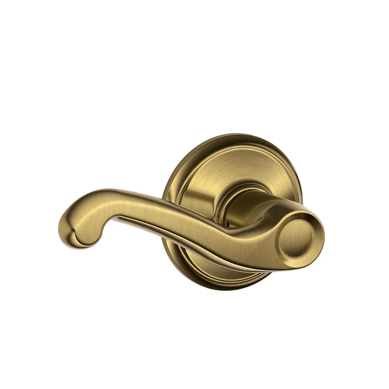 Passage Lockset, Flair Lever, Antique Brass, Fits 2-3/8 & 2-3/4-in. Backsets