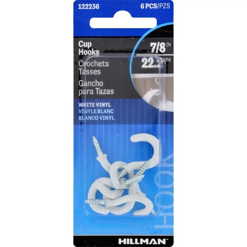 Small Vinyl Coated White Steel 7/8 In. L Hook 1 Lb 6 Pk