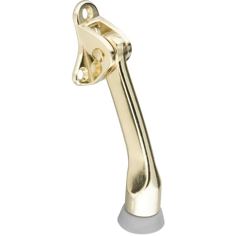 Doorstop, Wall-mount, Kick-down, Bright Brass, 4 In.