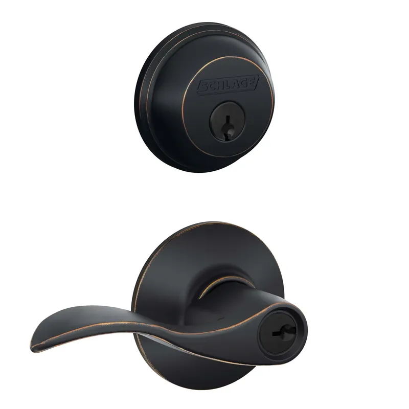 Deadbolt + Keyed Accent Entry Lever Lock, Aged Bronze