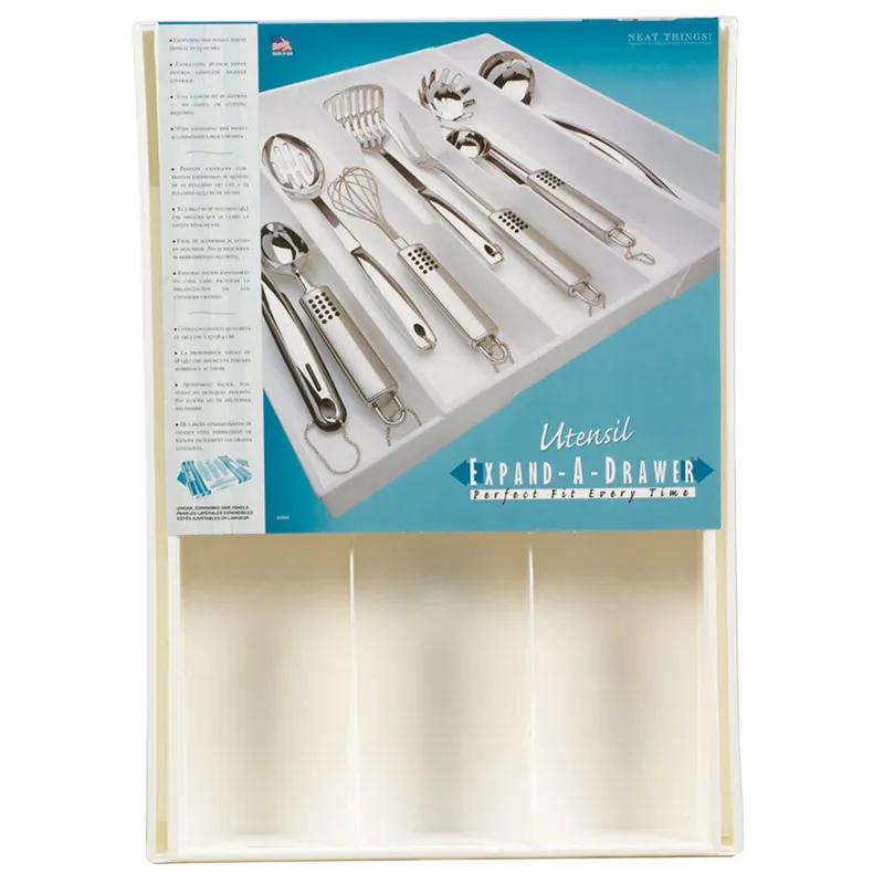 Expand-a-drawer Utensil Organizer Tray, 12 To 23 In. Adjustable, White Plastic