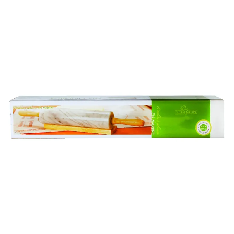 18 In. L X 2.5 In. D White Marble Rolling Pin With Wooden Handles