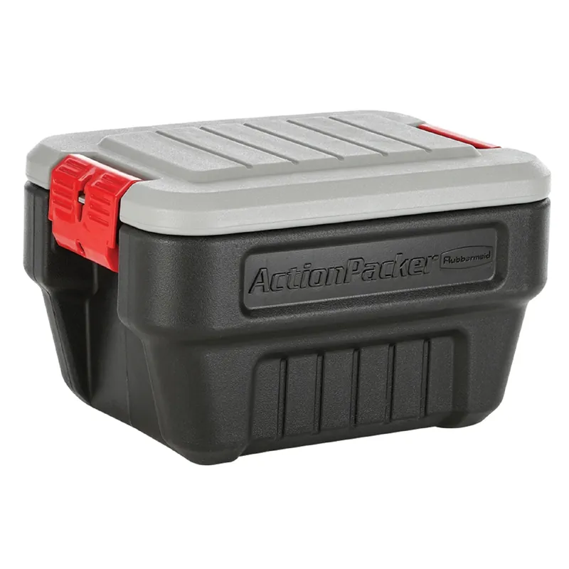 Action Packer Storage Container, Grey & Black, 8-gallons