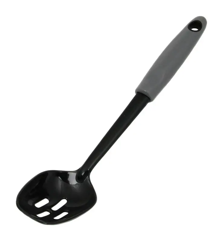 12 In. Black/gray Nylon Slotted Spoon - Heat Resistant & Dishwasher Safe