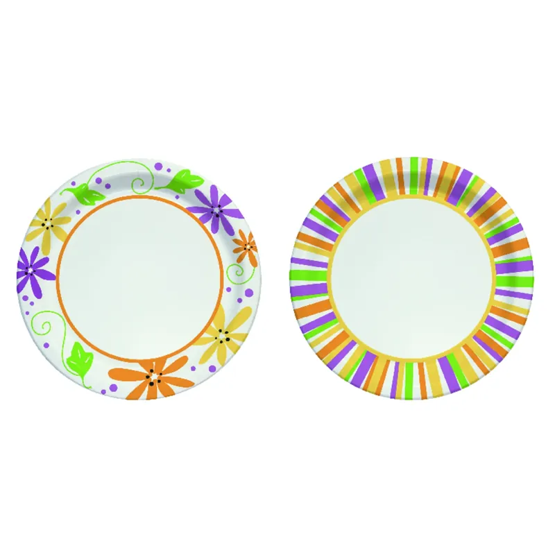 Paper Mixed Garden Party Stripes And Flowers Design Plate 7 In. D 48 Pk