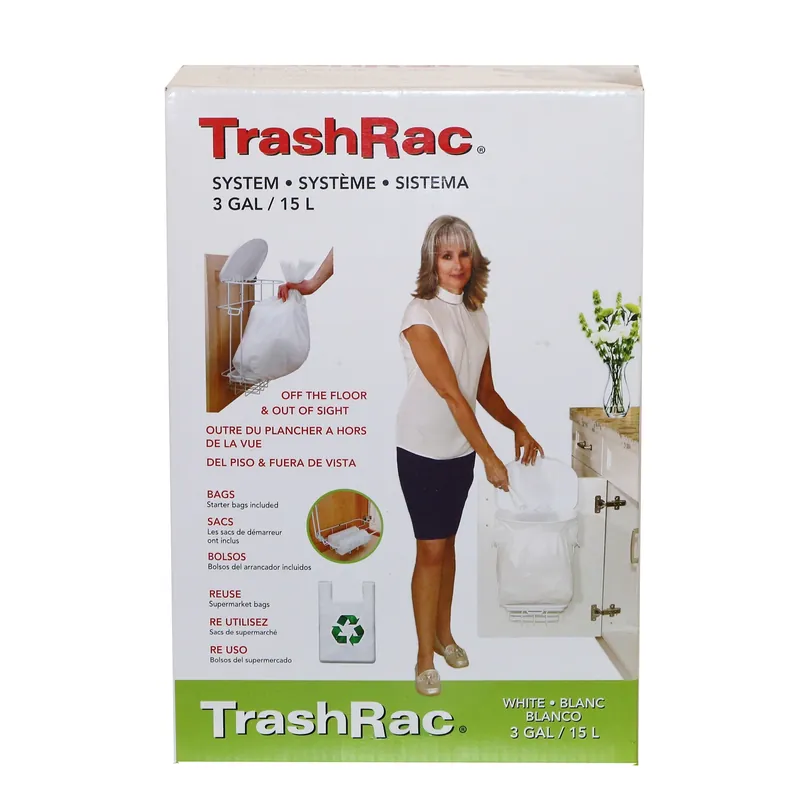Trashrac 3 Gal White Plastic Wastebasket