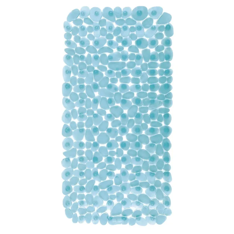 Pebblz 13.5 In. X 26 In. Blue Vinyl Bath Mat With Suction Cups