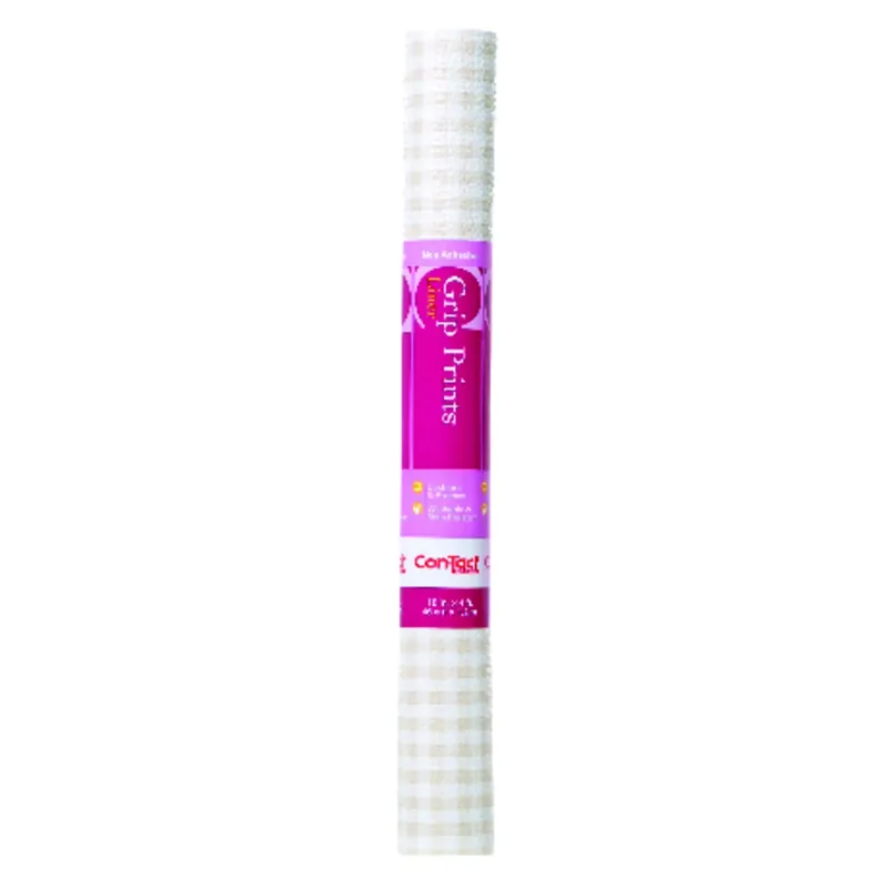 Grip Print 18 In. X 4 Ft. Khaki Plaid Non-adhesive Shelf Liner