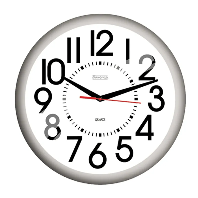 Quartz Wall Clock, Large Graphics, White, 13.25 In. Round