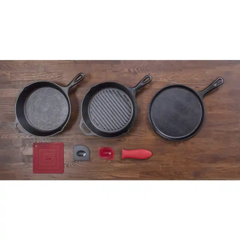 Essential Cast Iron Cookware Set With Griddle, Skillet, Grill Pan And Accessories
