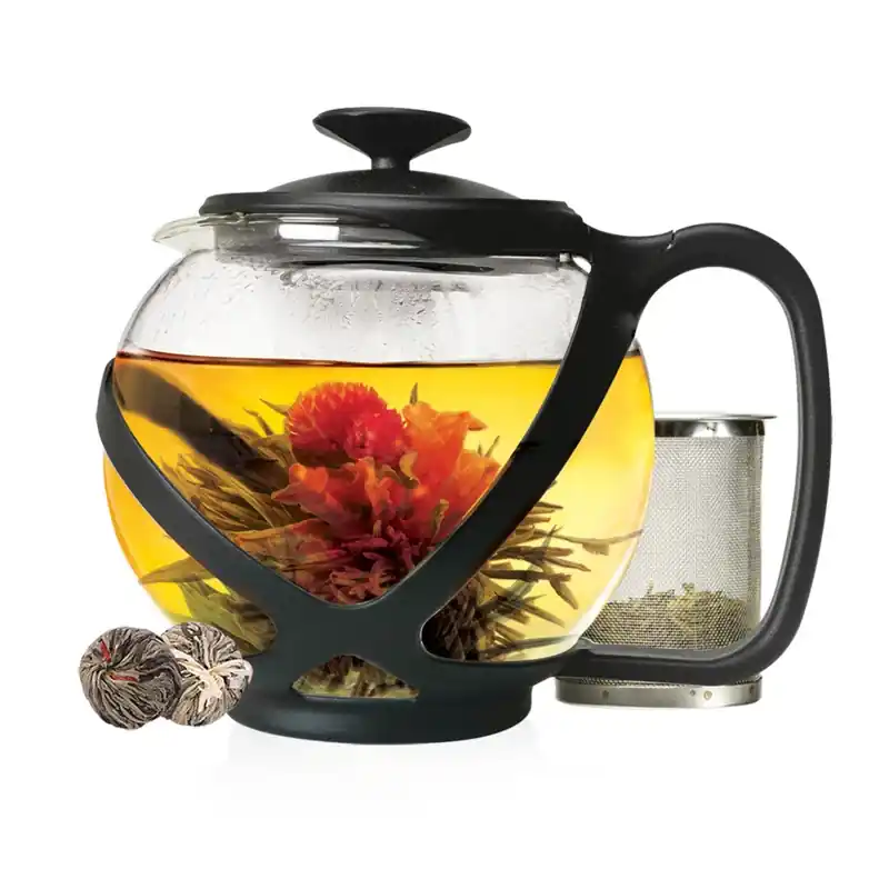 Tempo Teapot & Infuser, Glass/black Plastic, 40 Oz.