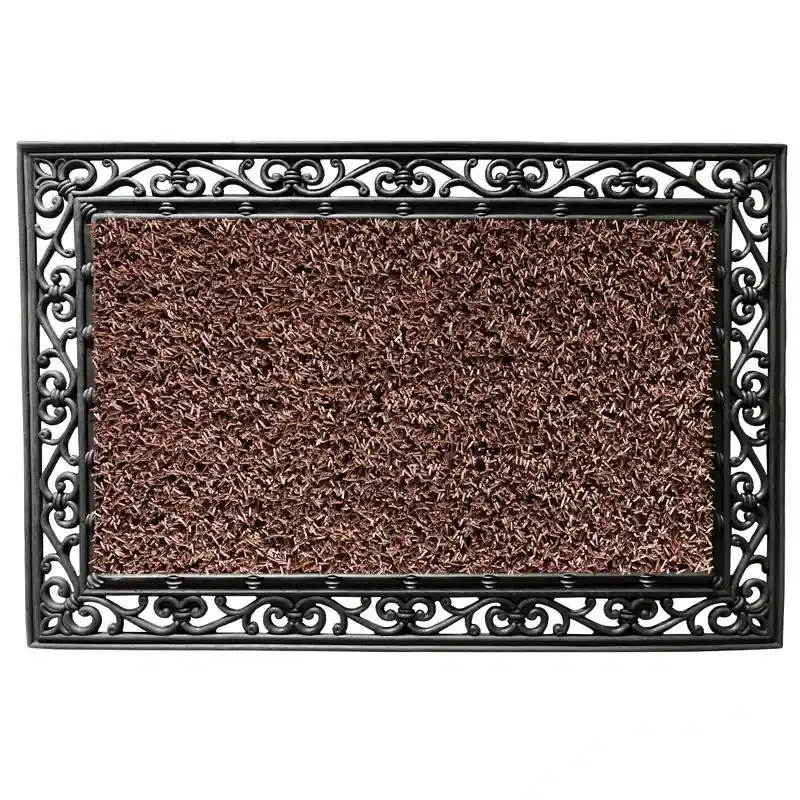 Clean Machine 24x36 Brown Wrought Iron Stems Leaves Astroturf Door Mat