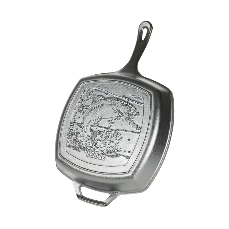 Wildlife Series Rainbow Trout Cast Iron Grill Pan 10-1/2 In. Black