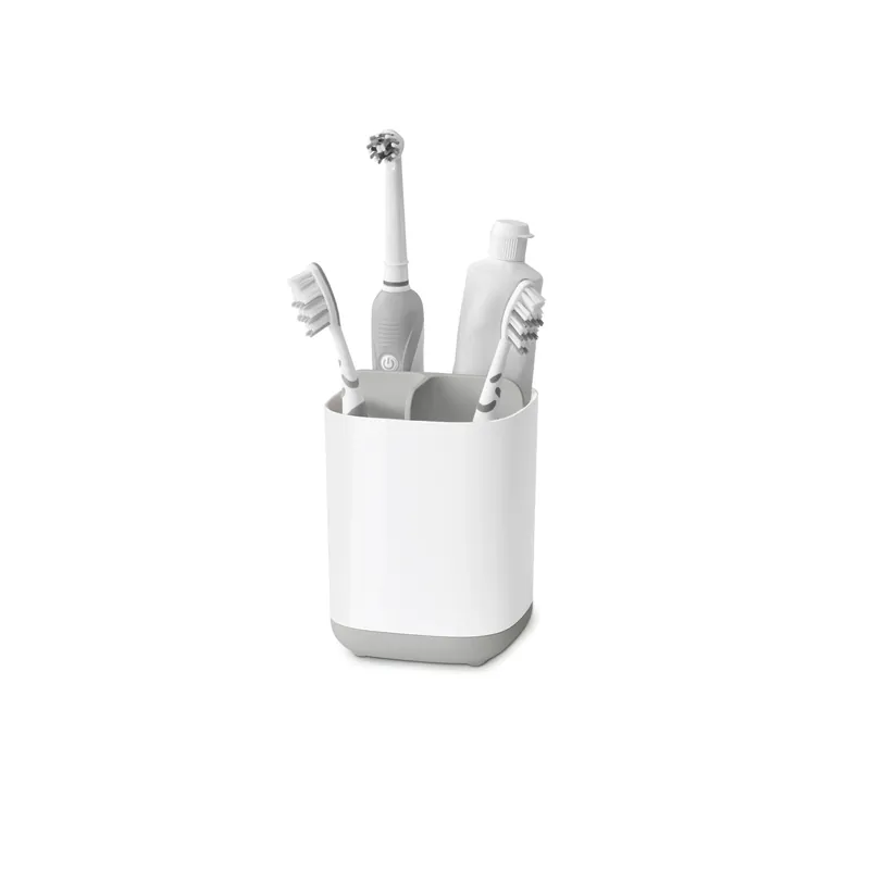 Gray/white Plastic Toothbrush Holder Caddy With Ventilation And Non-slip Base