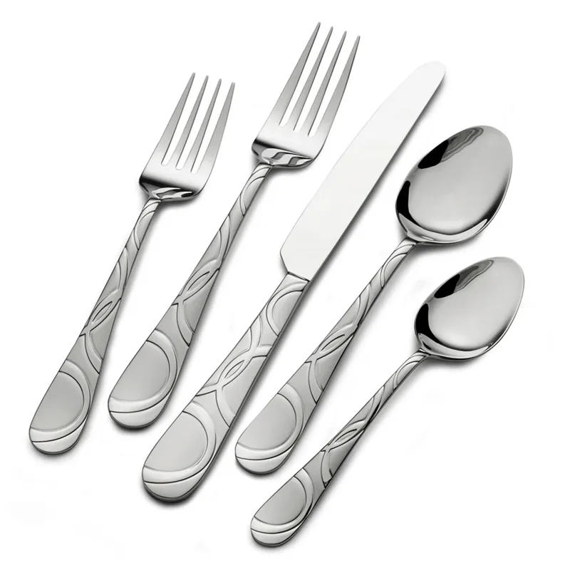 Silver Stainless Steel Swirl Pattern On Handle Flatware Set 20 Pk