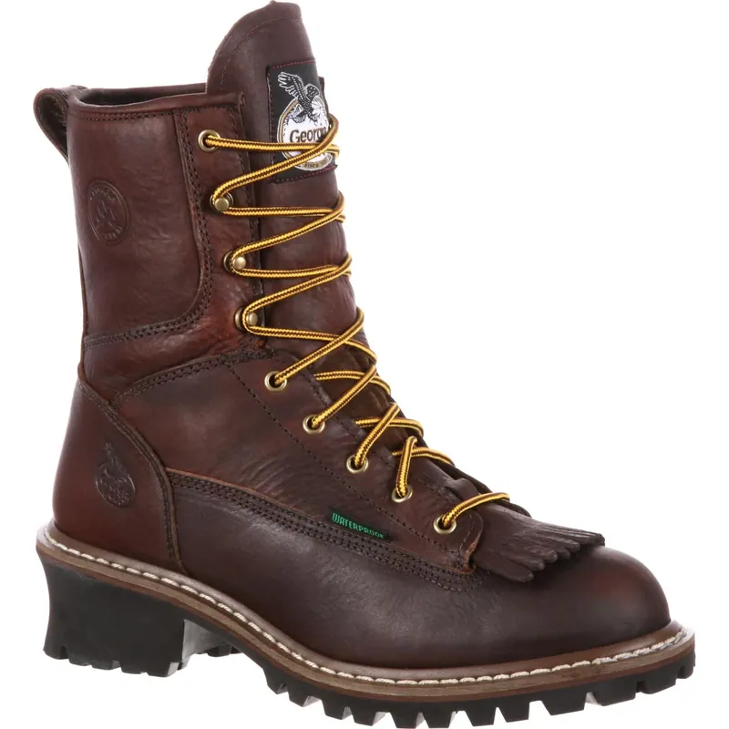 Men‘s 8" Waterproof Logger Work Boots, Size 10.5 Wide, Chocolate Brown