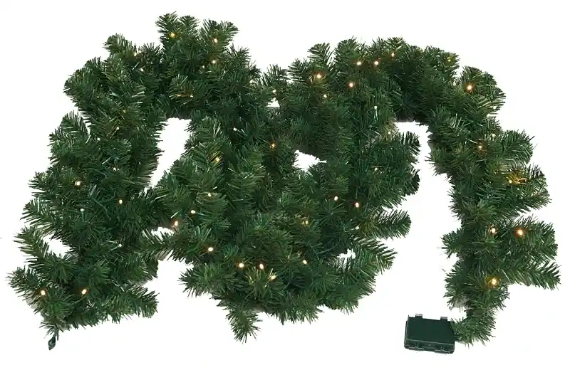 Noble Fir Sheared Prelit Garland, 10 Ft Length With Clear Led Lights