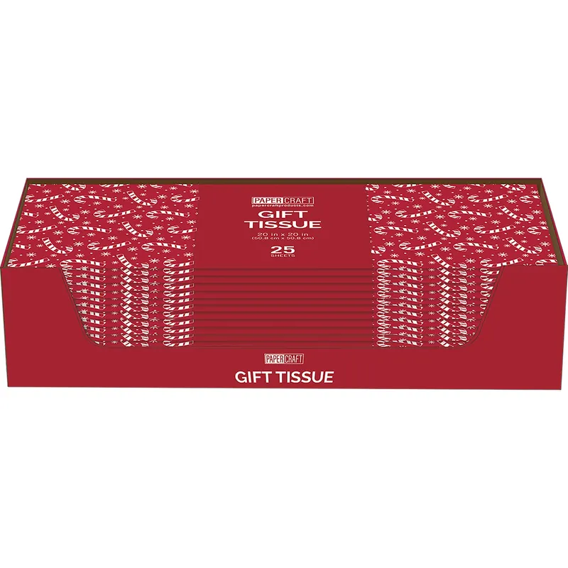 Papercraft Red Candy Canes Tissue Paper - 25 Sheets Of Festive Gift Wrap