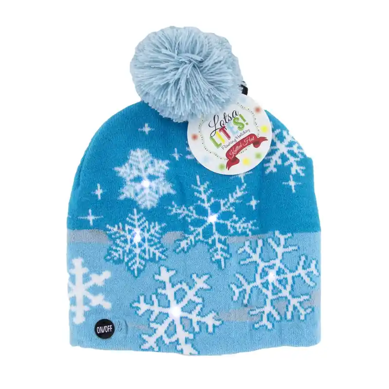 Lotsa Lites Lighted Snowflake Winter Hat Blue/white One Size Fits Most