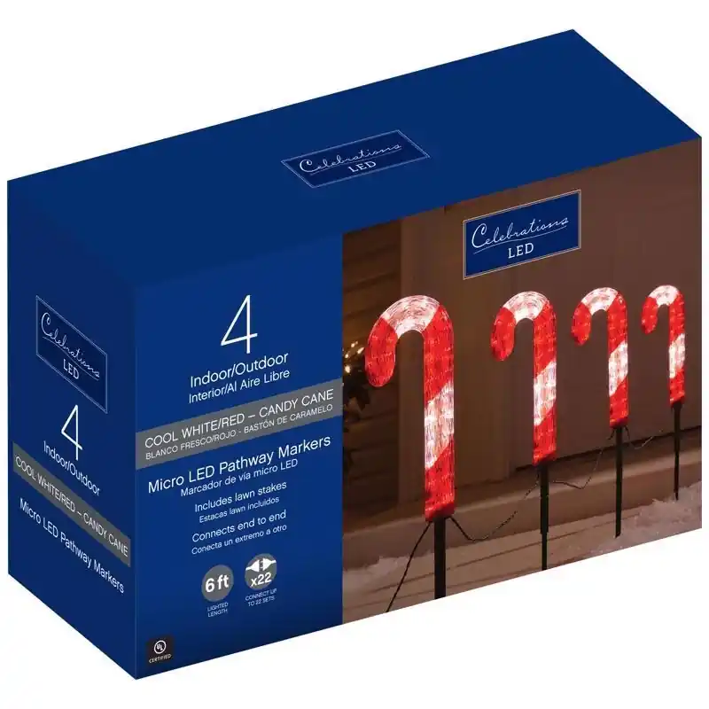 Blue Led Red/white Cane Candy 12 In. Pathway Decor