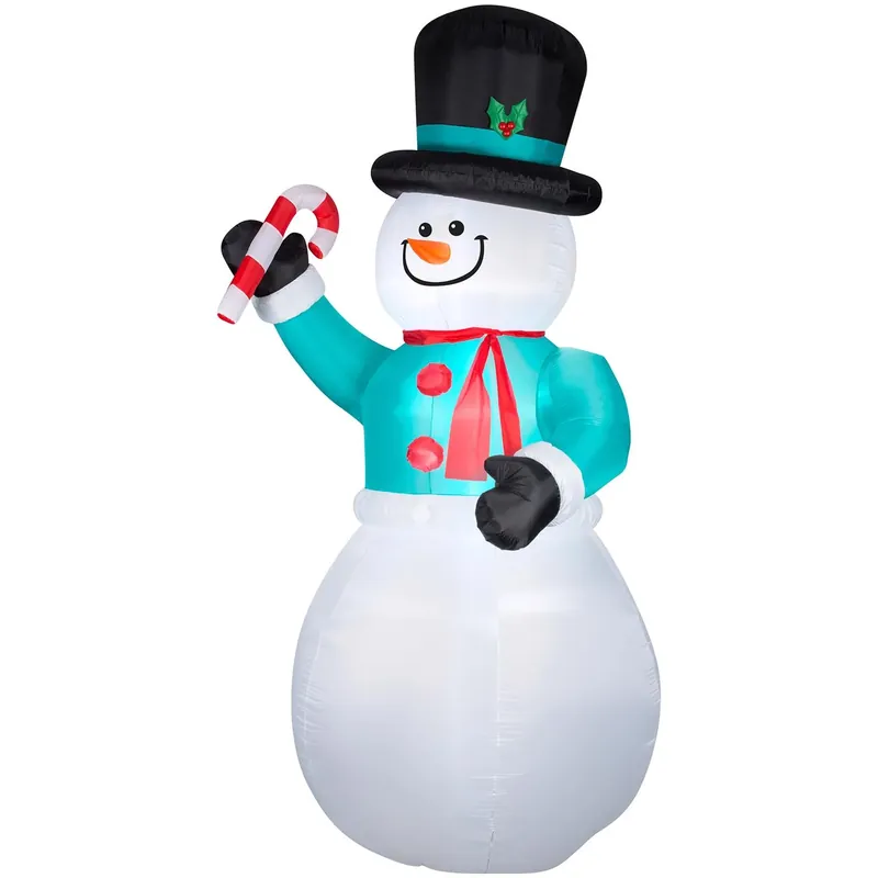 Snowman With Candycane Christmas Inflatable Multicolored Fabric 1 Pk