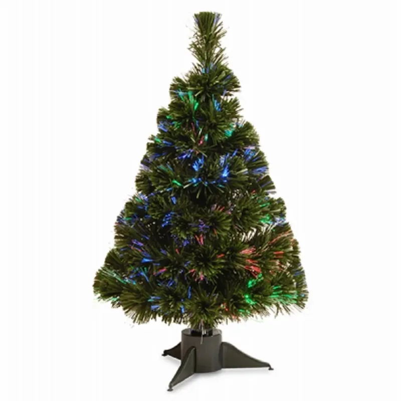 Artificial Pre-lit Christmas Tree, Evergreen Ice Fiber Optic Lights, Plastic Stand, 14 X 24-in.