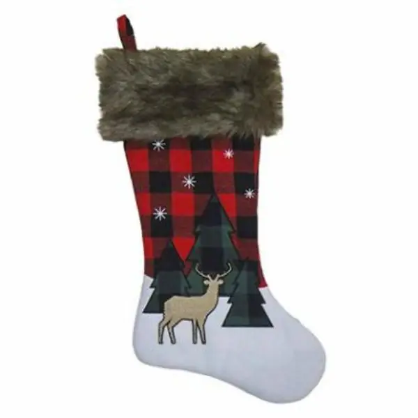 Plaid Stocking, Red/black, Faux Fur Cuff, 20-in.