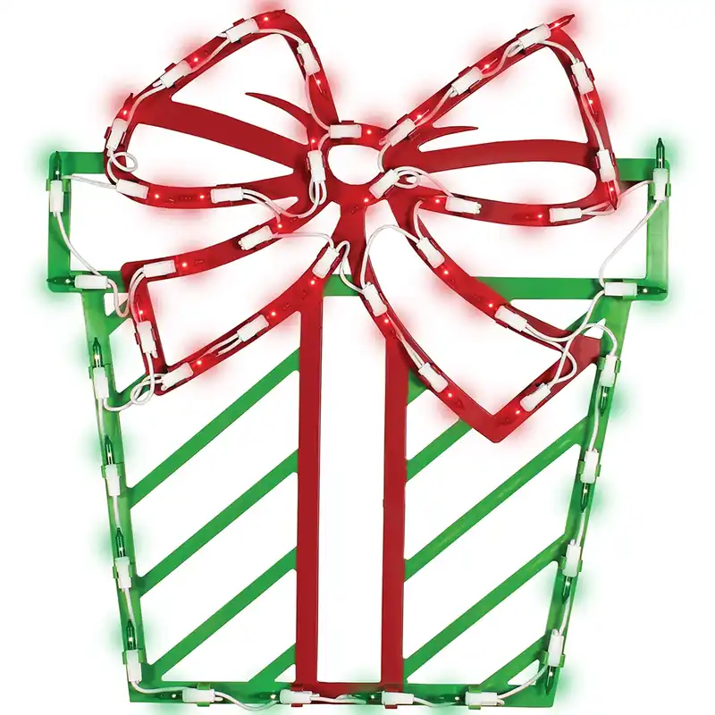 Ig Design Green/red Lit Present Silhouette Window Decoration 23 In.