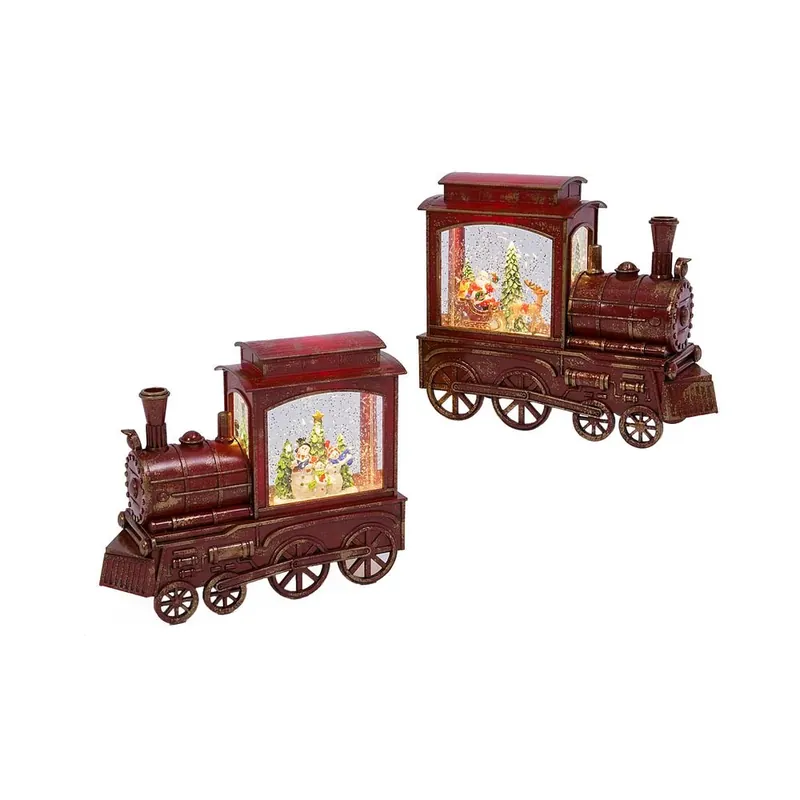 9.25 In. Long Battery-operated Water Globe Train With Holiday Scene And Timer Feature (set Of 2)