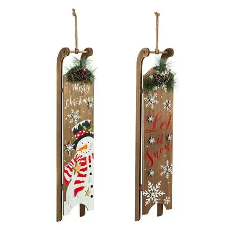 Wooden Led Sled Wall Décor, Assorted Designs, 6.1 X 4.5 X 20 Inches