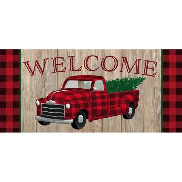 Holiday Plaid Truck Sassafras Switch Mat 10x22 Inches