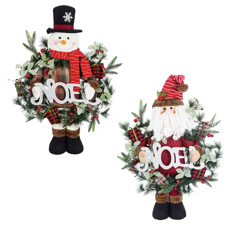 Noel Santa And Snowman Standing Plush Led Figurines Set Of 2