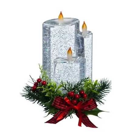 8 Inch Led Spinning Water Candle With Artificial Bow - 6.5 X 5 X 8.3 Inches