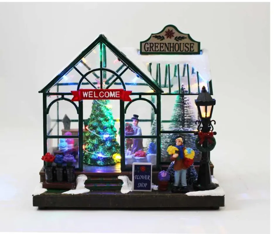 8 Inch Led Greenhouse With Tree And Music - Rotating Feature