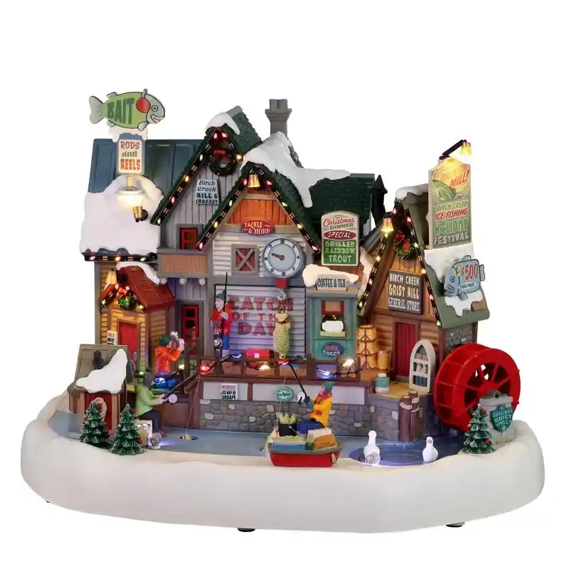 Led Multicolored Birch Creek Ice Fishing Festival Christmas Village 9 In.