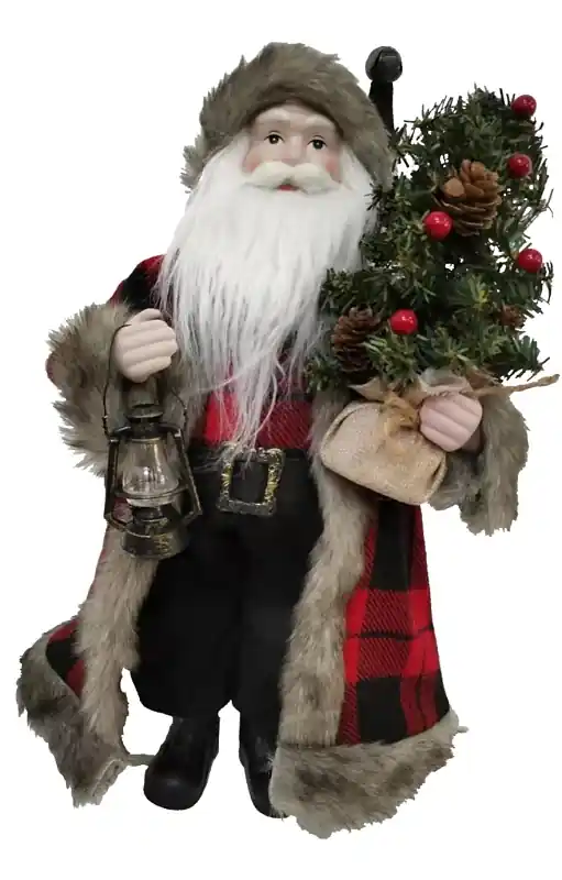 22521 18 In Buffalo Plaid Plush Santa Figurine - Festive Christmas Decor