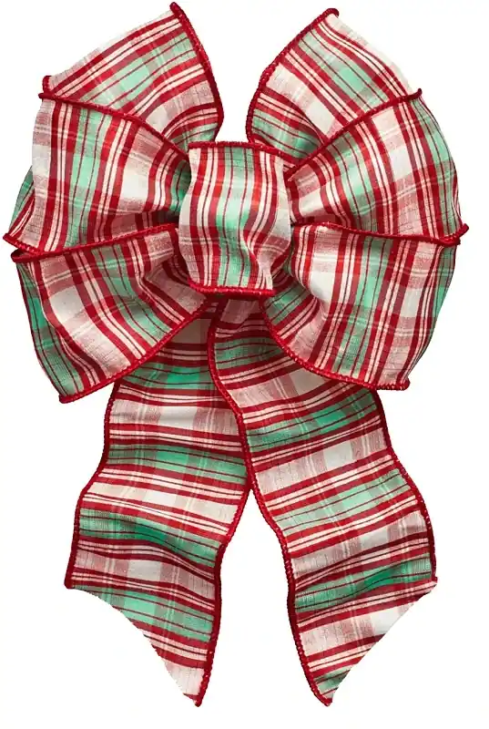 6161 Wired Bow, Red/white/green, 7 Loops, 8.5 X 14 Inches