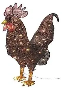 62636 Led Rooster Yard Decor, 13 In W, Mesh Fabric/metal Frame, Red