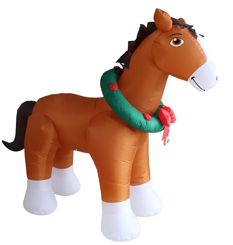 90815 6 Ft Inflatable Horse With Wreath - Polyester Brown