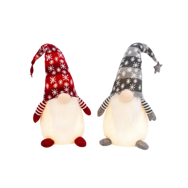26 In. Battery Operated Lighted Holiday Plush Gnome Figurine - Set Of 2