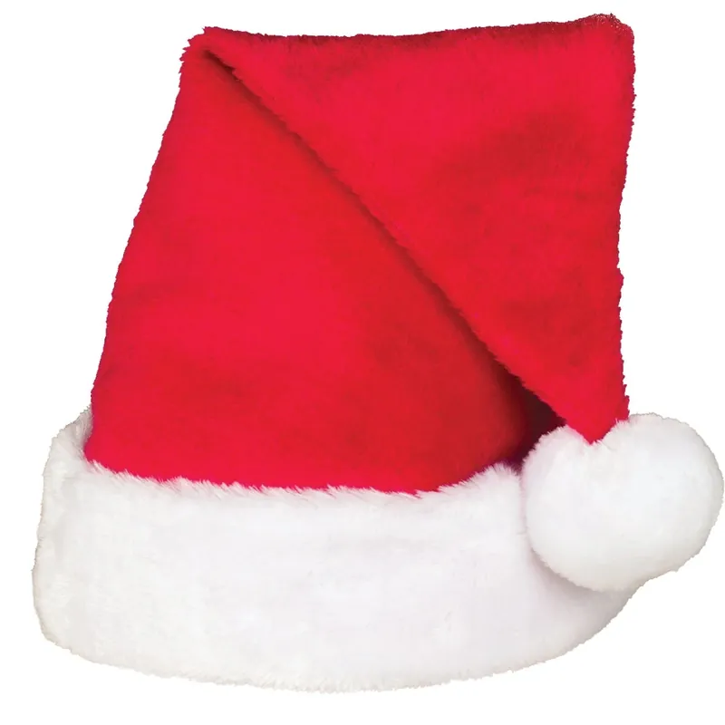 17 Inch Red Plush Santa Hat With White Cuff And Pom