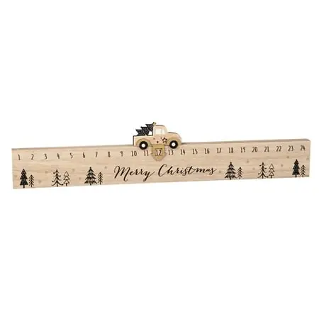 Wood Advent Calendar Table Decor With Movable Truck For Holiday Cheer