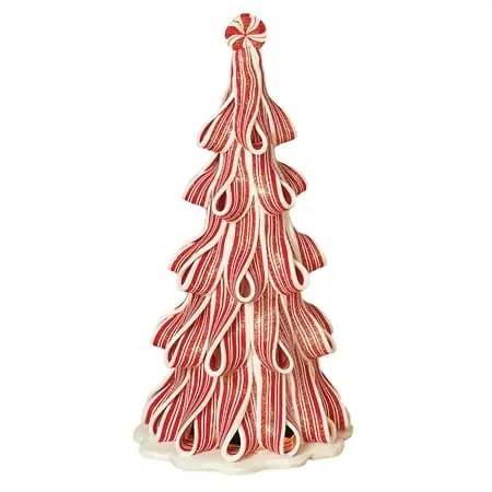 9.5" Light Up Holiday Gum Candy Peppermint Ribbon Tree Decoration