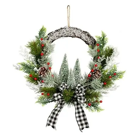 19 Inch Led Bottle Brush Tree Wreath With Bow Embellishment For Holiday Decor