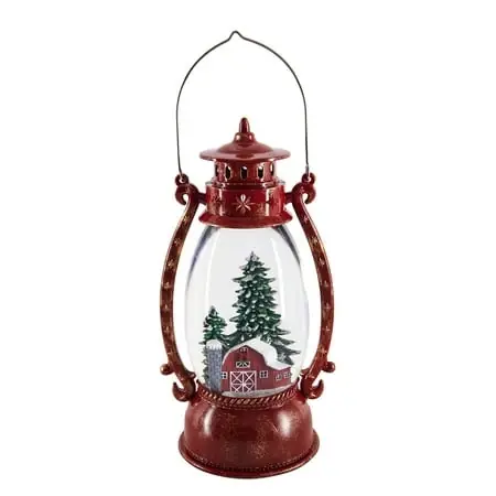 Led Water Lantern With Holiday Farmhouse Scene - Decorative Lighted Lantern